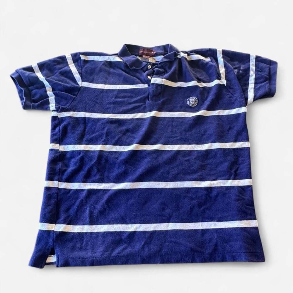 VTG Chaps Ralph Lauren Polo Shirt Men’s L Blue White Striped Logo embroidery